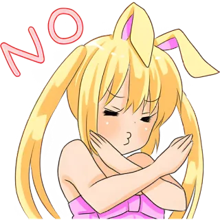 ❌ NO Anime, Nie, Sprzeciw, Kreskówka, Odrzucenie, Uszy królika, Negatywny telegram sticker