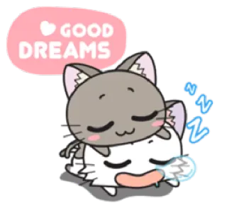😴 GOOD DREAMS gato, dormindo, bons sonhos, fofo, sonolento, desenho animado whatsapp sticker