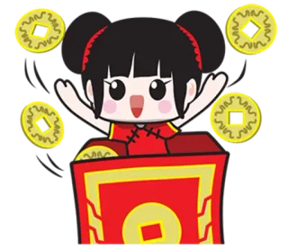 🙌 Mädchen, Chinesisch, Münze, Glück, Rot, Kleid, Traditionell, Illustration telegram sticker