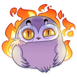 🔥 burung hantu, burung, api, kartun, imut, binatang, stiker telegram sticker