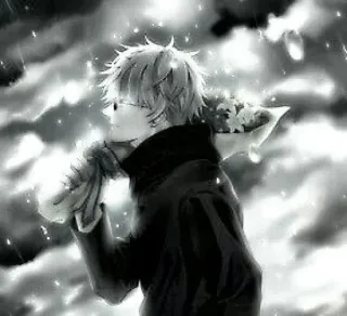 ♥ Anime, Garçon, Fleurs, Art, Dessin, Noir et blanc telegram sticker