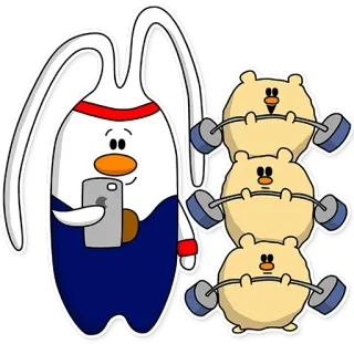 ⚽ cartoon, exercise, weightlifting, phone, fitness, character telegram sticker