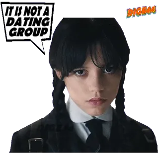 💔 Wednesday Addams Wednesday IT IS NOT A DATING GROUP Wandinha Addams, Netflix, Série de TV, Comédia sombria, Drama adolescente, Assustador, Gótico telegram sticker