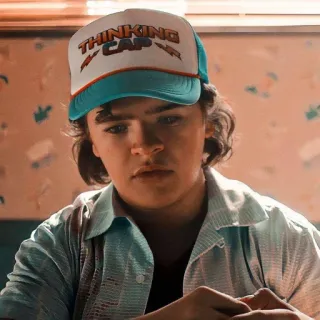 😐 Dustin Henderson Stranger Things THINKING CAP Dustin Henderson, Stranger Things, Boné Pensador, Chapéu, Série de TV, Personagem, Netflix telegram sticker