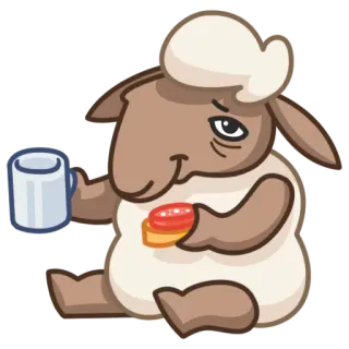 ☕ ovelha, animal, desenho animado, fofo, café da manhã, café, engraçado telegram sticker