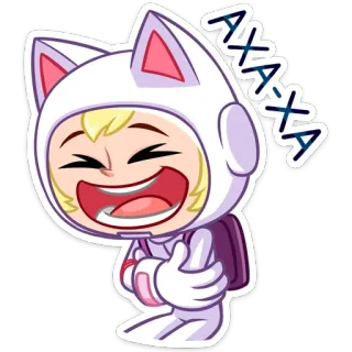 😔 AXA-XA Мультик, Смех, Кот, Персонаж, Счастливый, Белый telegram sticker