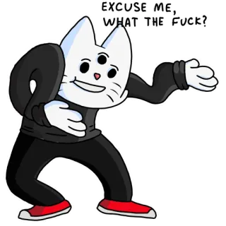 😲 EXCUSE ME, WHAT THE FUCK? cat, cartoon, swear word, offensive, meme, three eyes telegram sticker