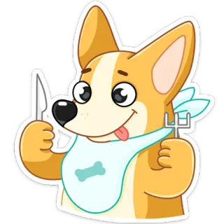 🍴 corgi, chien, couteau, fourchette, bavoir, nourriture, mignon whatsapp sticker