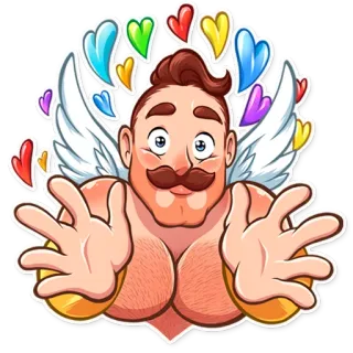 🤗 homme, ailes, coeurs, amour, dessin animé, fierté gay telegram sticker
