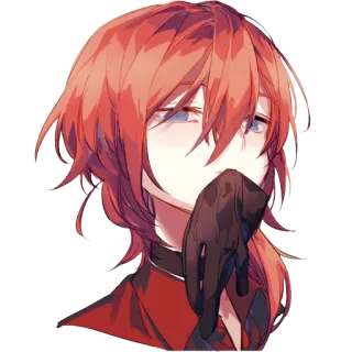 😒 Anime, rote Haare, Handschuhe, Porträt telegram sticker