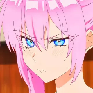 🙂 animé, fille, cheveux roses, yeux bleus, sérieux, dessin animé, mignon telegram sticker