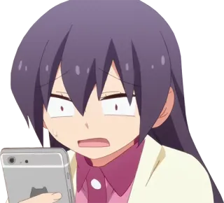 😐 Anime, Mädchen, geschockt, überrascht, Handy, Cartoon whatsapp sticker