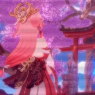 🌟 Yae Miko Genshin Impact Anime, Jeu vidéo, Personnage, Yae Miko, Genshin Impact, cheveux roses whatsapp sticker