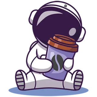 🥤 астронавт, кофе, космос, напиток, милый, мультфильм, стикер telegram sticker