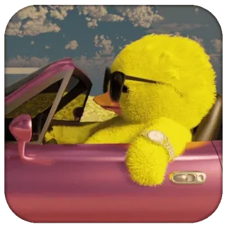 😎 anatra, occhiali da sole, auto, guida, giallo, giocattolo whatsapp sticker