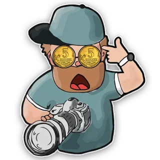 👈 nhiếp ảnh gia, tiền, đồng xu, máy ảnh, chân dung, hoạt hình, nhãn dán telegram sticker
