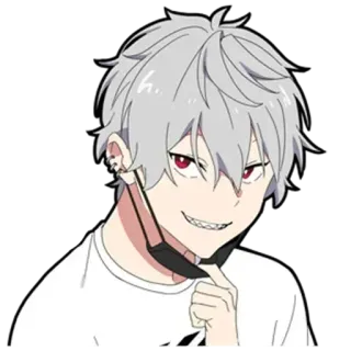 😁 애니메이션, 스티커, 빨간 눈, 회색 머리, 캐릭터 telegram sticker