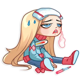 💊 sakit, demam, termometer, pilek, dingin, kartun telegram sticker