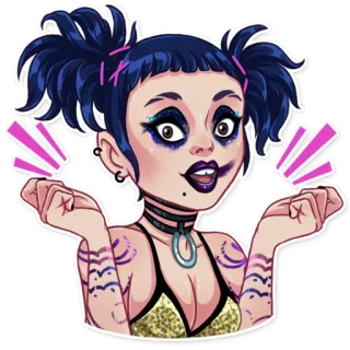 😃 stiker, wanita, gothic, punk, kartun, ilustrasi, karakter telegram sticker