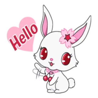 🙂 Hello Hase, Kaninchen, süß, rosa, hallo, kawaii, Cartoon whatsapp sticker