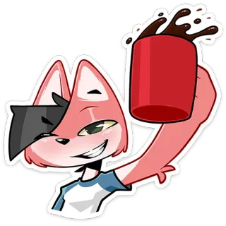 ☕️ Desenho animado, Personagem, Raposa, Antropomórfico, Bebida, Copo, Alegre telegram sticker