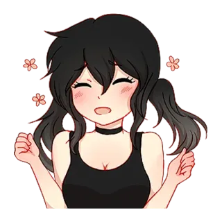 ☺️ ragazza anime, carina, sorridente, capelli neri, cartone animato, adesivo whatsapp sticker