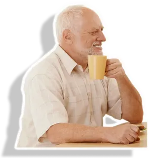 🙂 Hide the Pain Harold старик, стоковые фотографии, интернет-мем, улыбка, кофе, чай telegram sticker