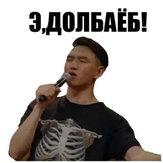 🖕 Э,ДОЛБАЁБ! sticker, russian, offensive, insult, microphone, skeleton whatsapp sticker