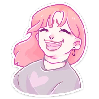 😀 dessin animé, autocollant, cheveux roses, fille, coeur, souriant, illustration whatsapp sticker