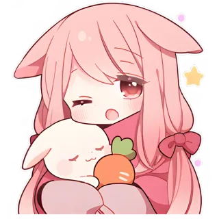 😉 anime, fofo, kawaii, coelho, cenoura, rosa, menina, ilustração whatsapp sticker