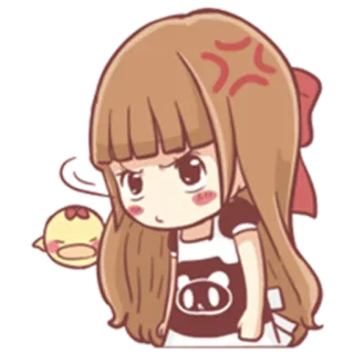 😠 화난, 만화, 소녀, 귀여운, 스티커, 돼지 telegram sticker
