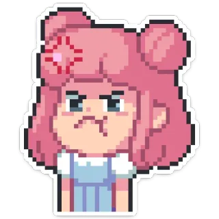 😠 pixel art, arrabbiato, ragazza, capelli rosa, carino, espressione, cartone animato telegram sticker