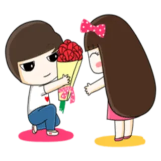 ❤ Dessin animé, Couple, Amour, Roses, Cadeau, Romance telegram sticker