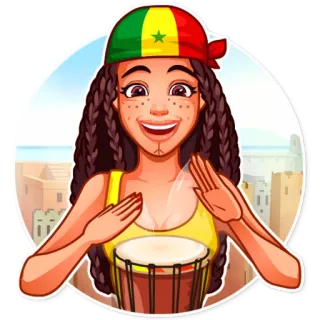 🇸🇳 mujer, tambor, música, Senegal, pañuelo, sonrisa whatsapp sticker