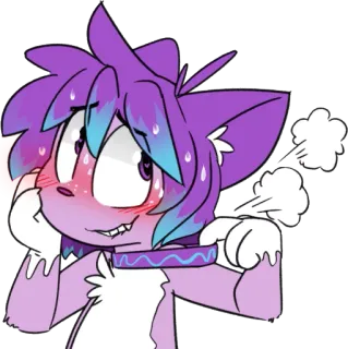 💦 猫, 紫, 毛むくじゃら, 照れ, 漫画, 汗 telegram sticker
