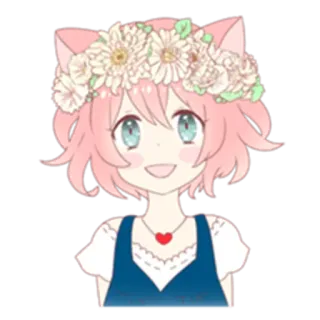 😊 Anime, Fofo, Garota, Flores, Coração, Orelhas de gato telegram sticker