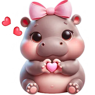 😍 słodki, hipopotam, zwierzę, kawaii, różowy, serce, kreskówka telegram sticker
