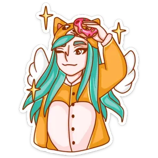😉 Cartoon, Anime, Fille, Donut, Kawaii, Mignon, Cosplay telegram sticker