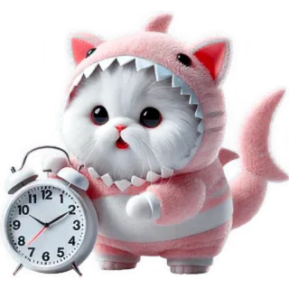 ⏱ kat, haai, kostuum, wekker, schattig, kitten, dier telegram sticker