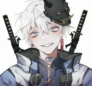 🤍 anime, manga, sword, katana, mask, character, art whatsapp sticker