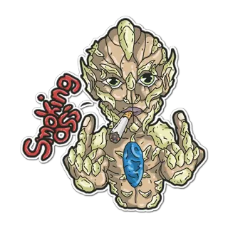 🖕 Smoking Sobs fumare, dito medio, cartone animato, sigaretta, mostro, gesto volgare whatsapp sticker