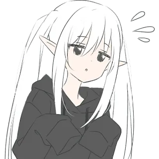 😯 Anime, Elfo, Ragazza, Carino, Illustrazione, Cartone animato telegram sticker