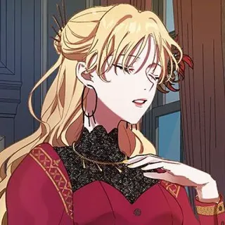 🩸 donna, bionda, stile anime, vestito rosso, ritratto, elegante telegram sticker