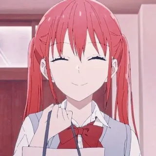 🙂 anime meisje, rood haar, schooluniform, glimlach, schattig telegram sticker