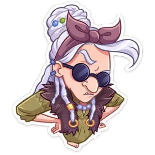 😎 penyihir, kartun, pemarah, karakter, wanita tua, kacamata telegram sticker