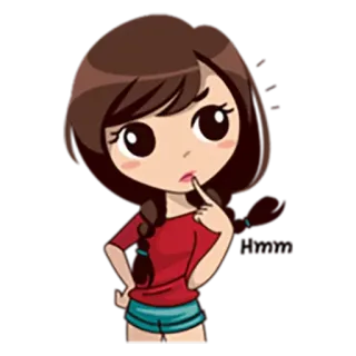 😅 dziewczyna, kreskówka, słodkie, myślenie, anime, naklejka whatsapp sticker