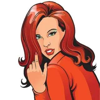 😈 femme, doigt d'honneur, grossier, offensant, geste, dessin animé, cheveux roux telegram sticker
