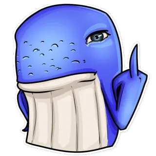 🖕 ballena, dibujos animados, dedo corazón, grosero, azul, ofensivo whatsapp sticker