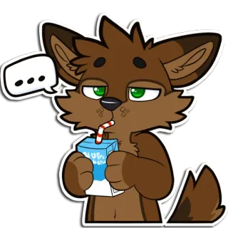 🧃 furry, wolf, canine, drinking, juice box, cartoon, cute, sticker telegram sticker