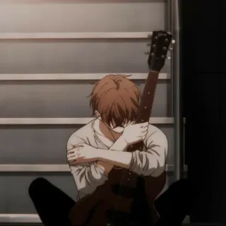 ⛓ anime, guitar, music, sad, lonely, boy whatsapp sticker